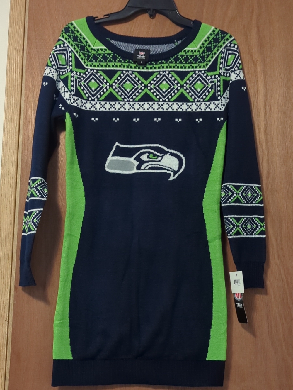 NFL Team-Inspired Long Sleeve Knit Dress in Navy and Green